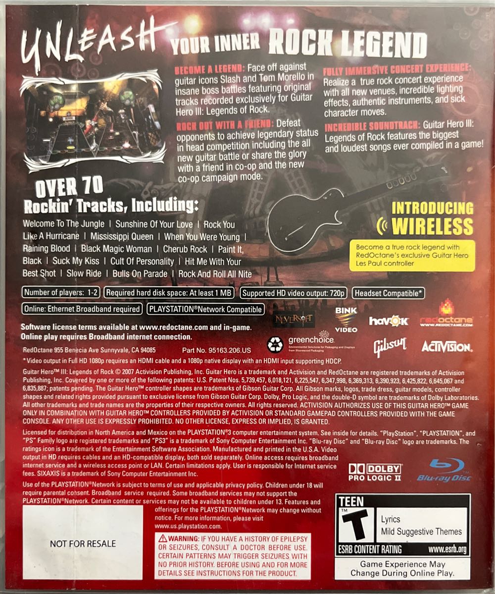 Guitar Hero III: Legends of Rock - Sony PlayStation 3 (PS3) (Activision Blizzard - 2) video game collectible [Barcode 00188884528] - Main Image 2