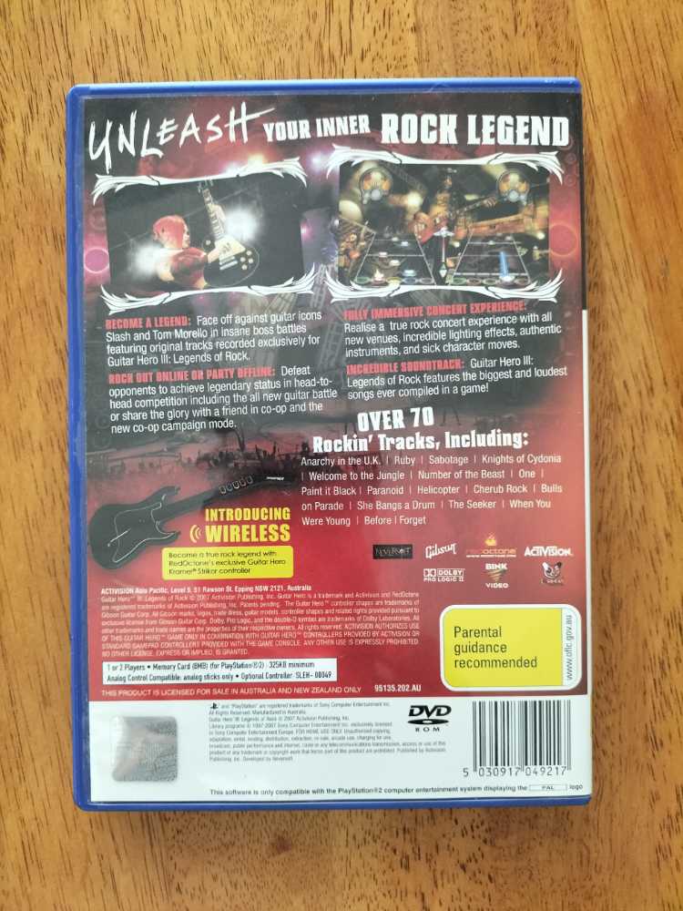 Guitar Hero III: Legends of Rock - Sony PlayStation 2 (PS2) (Activision - 1-2) video game collectible [Barcode 5030917049217] - Main Image 2