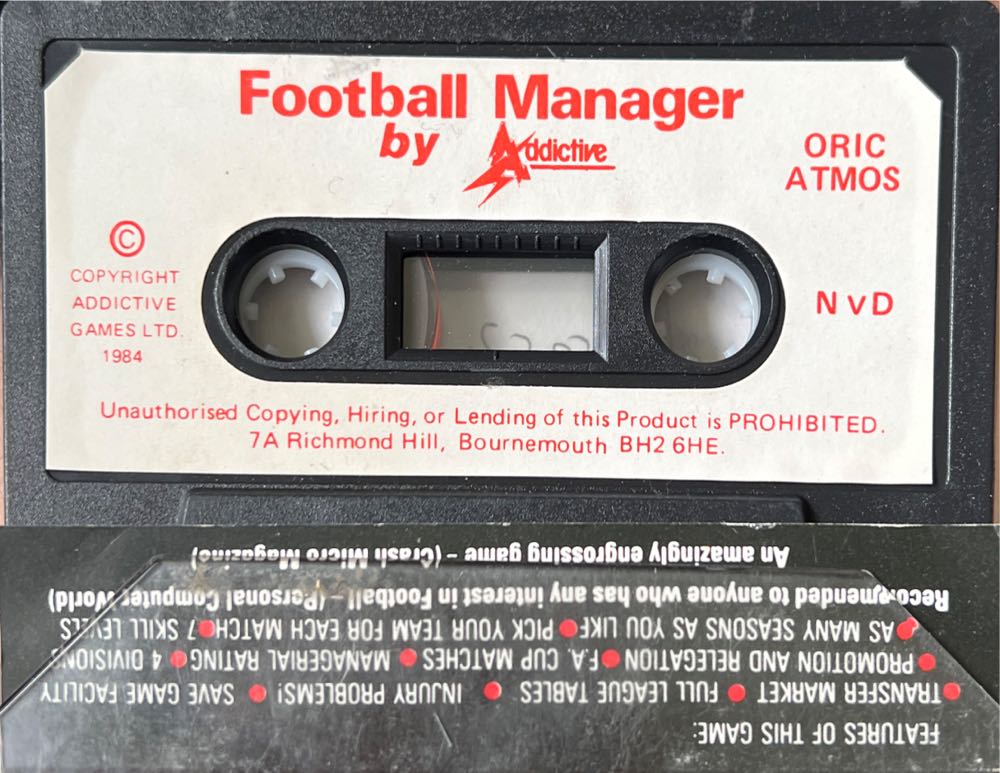 Football Manager - Oric 48k video game collectible [Barcode 5013817010105] - Main Image 2
