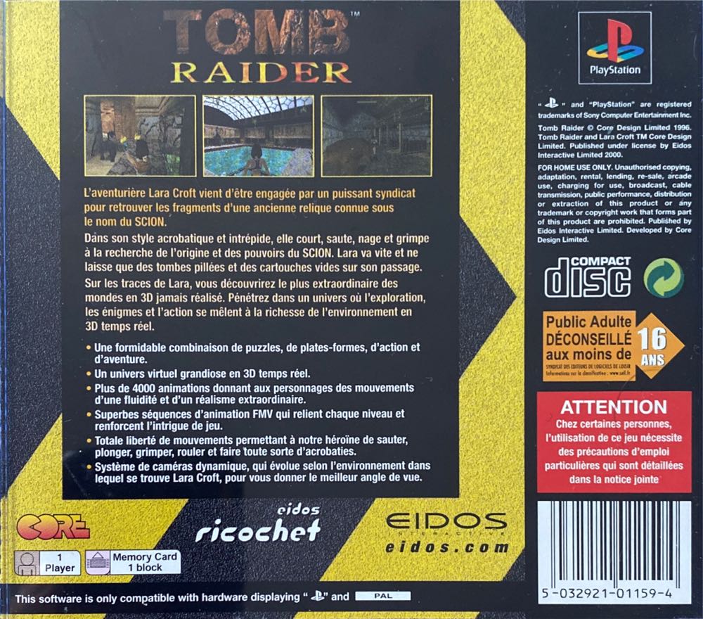 Tomb Raider - Sony PlayStation (Eidos Interactive - 1) video game collectible [Barcode 5032921011594] - Main Image 2
