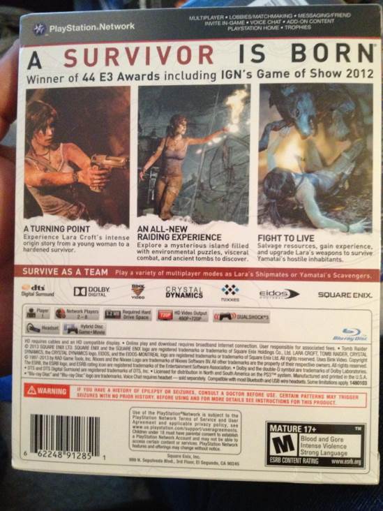 Tomb Raider - Sony PlayStation 3 (PS3) (Square Enix) video game collectible [Barcode 662248912851] - Main Image 2