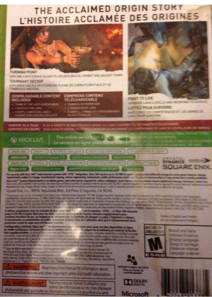 Tomb Raider - Microsoft Xbox 360 (Square Enix / Crystal Dynamics) video game collectible [Barcode 662248913735] - Main Image 2