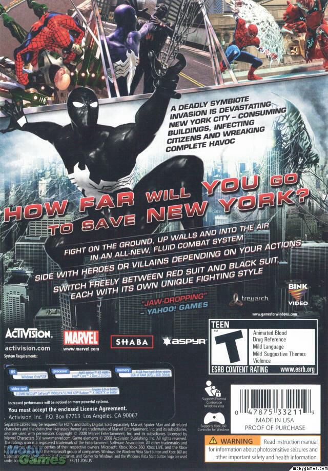 Spiderman: Web of Shadows - Sony PlayStation 3 (PS3) (Activation) video game collectible - Main Image 2