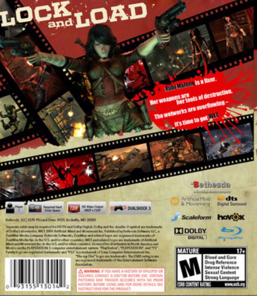 WET - Sony PlayStation 3 (PS3) (Bethesda Softworks - 1) video game collectible [Barcode 093155122116] - Main Image 2