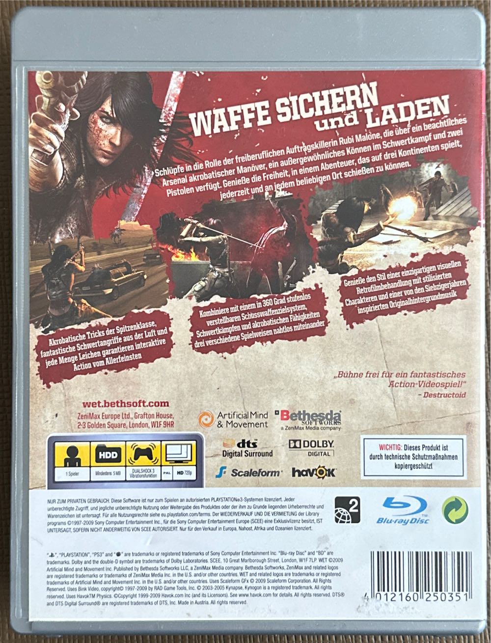 Wet - Sony PlayStation 3 (PS3) (Artificial Mind and Movement - 1) video game collectible [Barcode 4012160250351] - Main Image 2