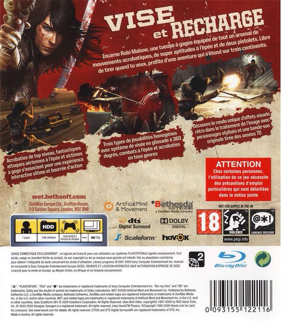 Wet - Sony PlayStation 3 (PS3) (Bethesda) video game collectible - Main Image 2