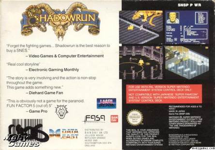 Shadowrun - Nintendo Super Nintendo Entertainment System (SNES) (Data East - 1) video game collectible [Barcode 9315973020001] - Main Image 2