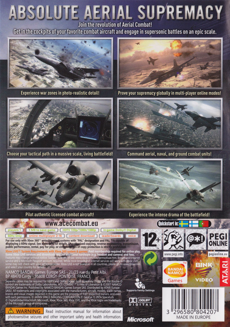 Ace Combat 6: Fires of Liberation - Microsoft Xbox 360 (Namco Bandai - 1) video game collectible [Barcode 3296580804207] - Main Image 2