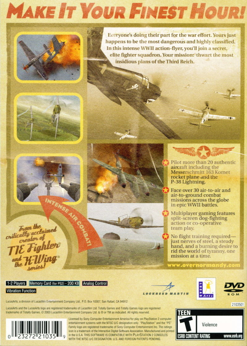 Secret Weapons Over Normandy - Sony PlayStation 2 (PS2) (Lucas Arts - 1-2) video game collectible [Barcode 023272210359] - Main Image 2