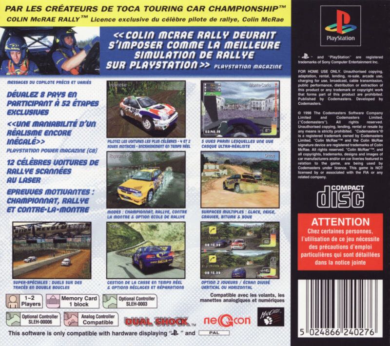 Colin McRae Rally - Sony PlayStation (Sony Computer Entertainment - 1-2) video game collectible [Barcode 5024866240757] - Main Image 2