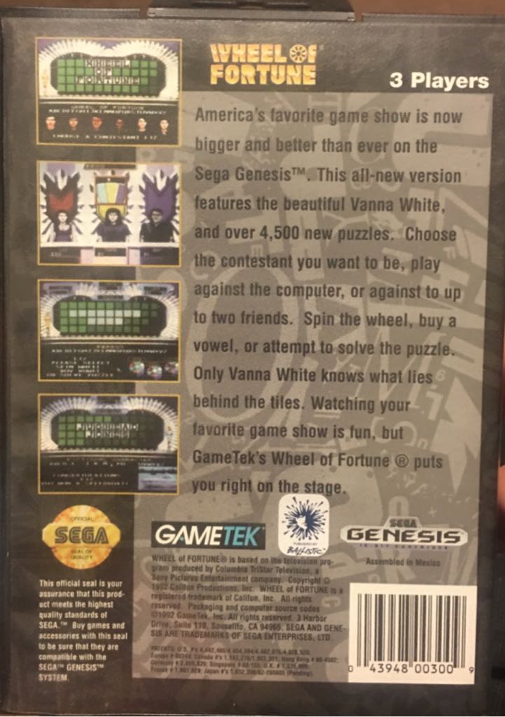 Wheel Of Fortune - Sega Genesis (Mega Drive) (GameTek - 3) video game collectible [Barcode 043948003009] - Main Image 2