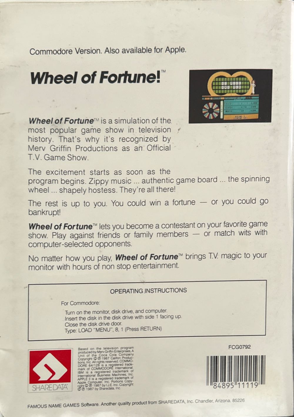 Wheel of Fortune - Commodore 64 video game collectible [Barcode 084895111195] - Main Image 2