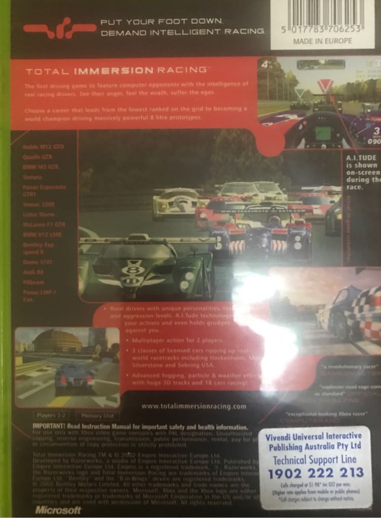 Total Immersion Racing - Microsoft Xbox (Empire Interactive - 1-2) video game collectible [Barcode 5017783706253] - Main Image 2