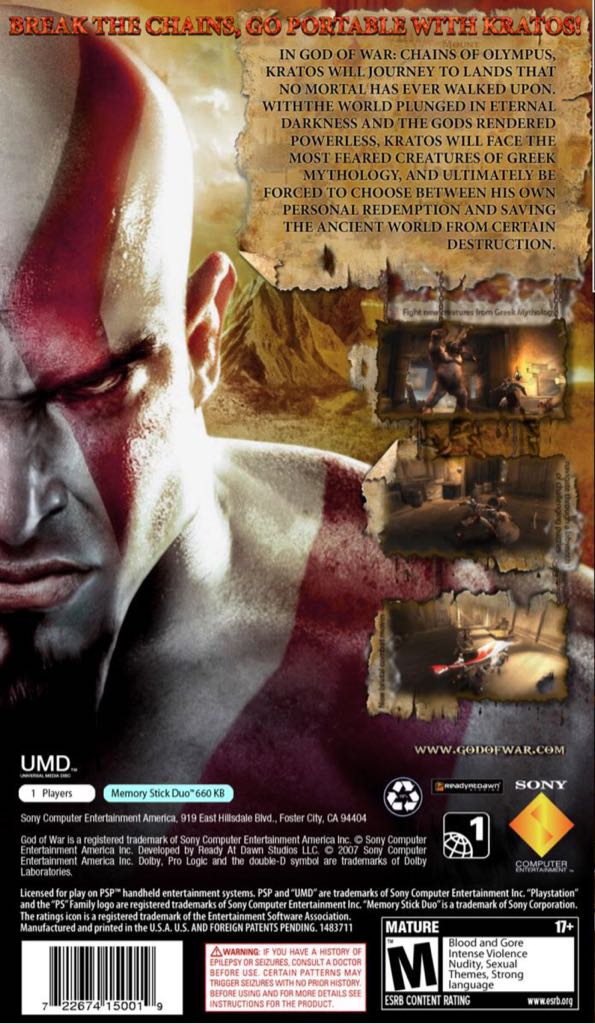 God of War: Chains of Olympus - Sony PlayStation Portable (PSP) (SCEA - 1) video game collectible [Barcode 711719254812] - Main Image 2