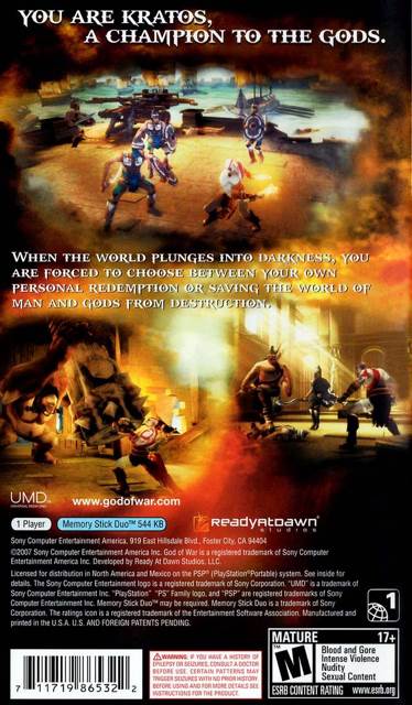 God of War: Chains of Olympus - Sony PlayStation Portable (PSP) (Sony Computer Entertainment - 1) video game collectible [Barcode 711719750758] - Main Image 2