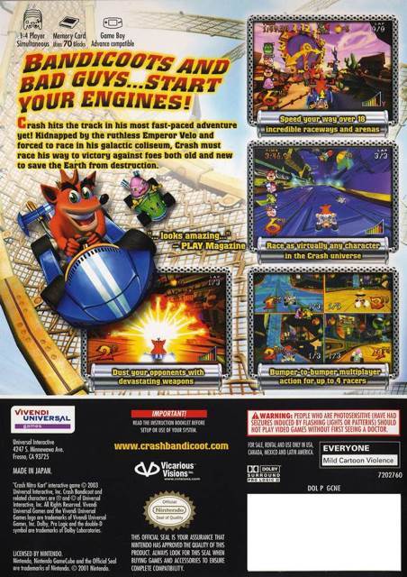 Crash Nitro Kart - Nintendo GameCube (Universal Interactive - 4) video game collectible [Barcode 020626720274] - Main Image 2