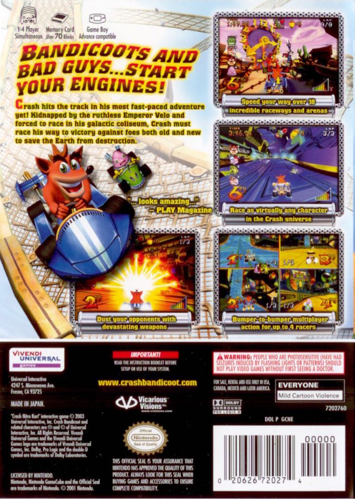 Crash Nitro Kart - Nintendo GameCube (Universal Interactive - 4) video game collectible [Barcode 3348542183704] - Main Image 2