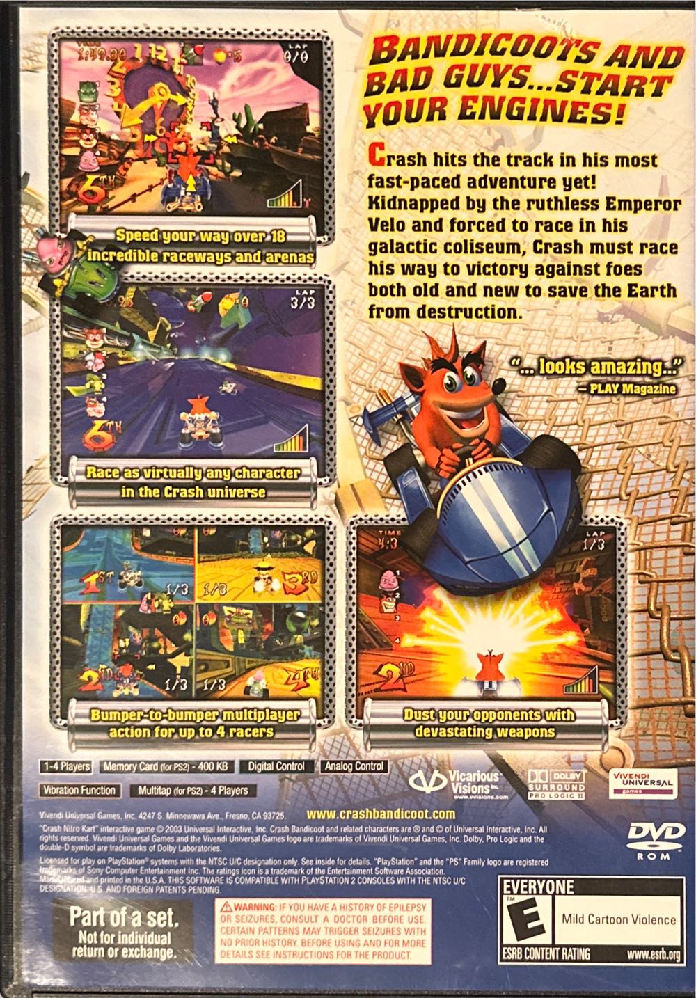 Crash:  Nitro Kart - Sony PlayStation 2 (PS2) video game collectible - Main Image 2