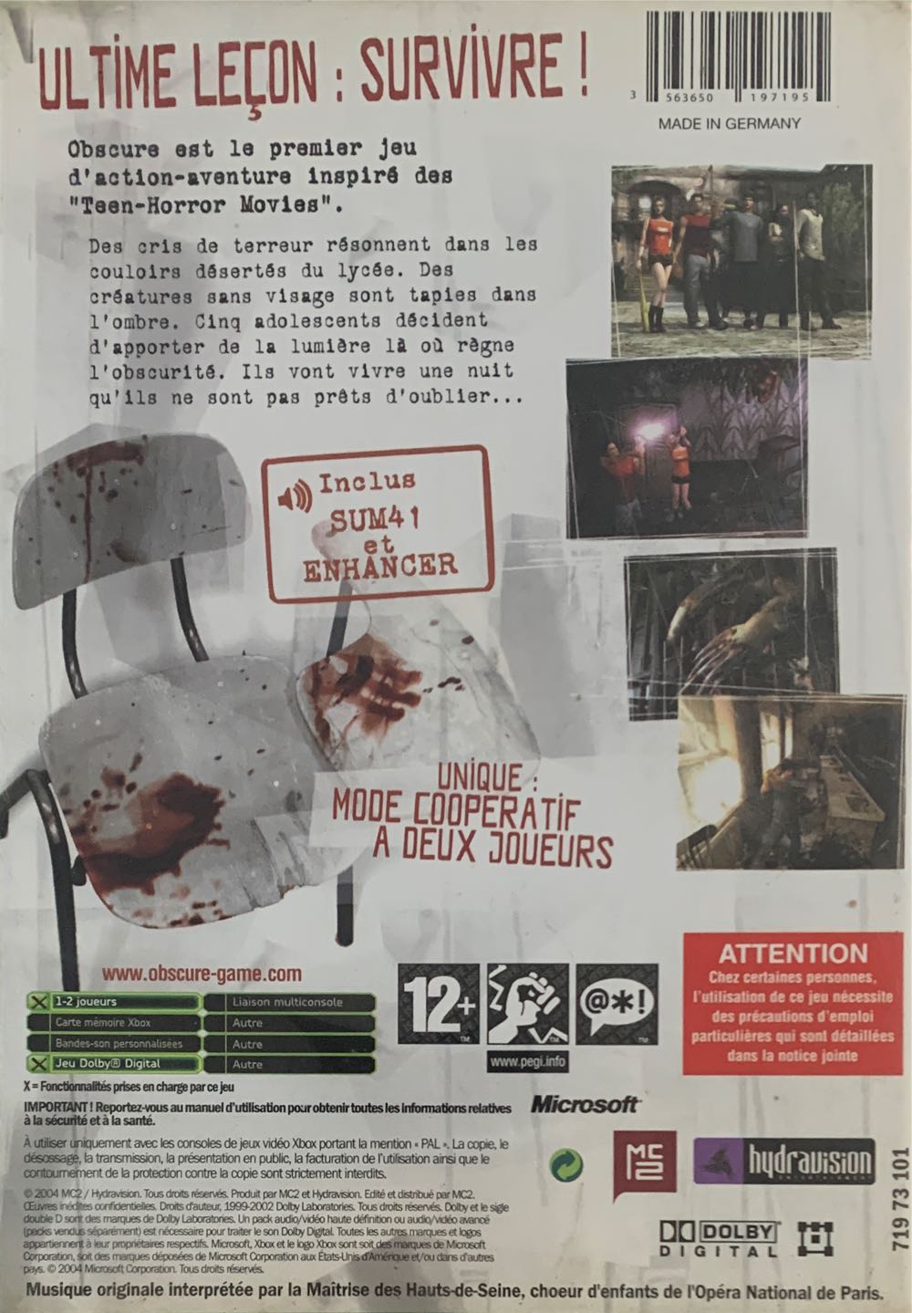 Obscure - Microsoft Xbox (MC2 - 1-2) video game collectible [Barcode 3563650197195] - Main Image 2