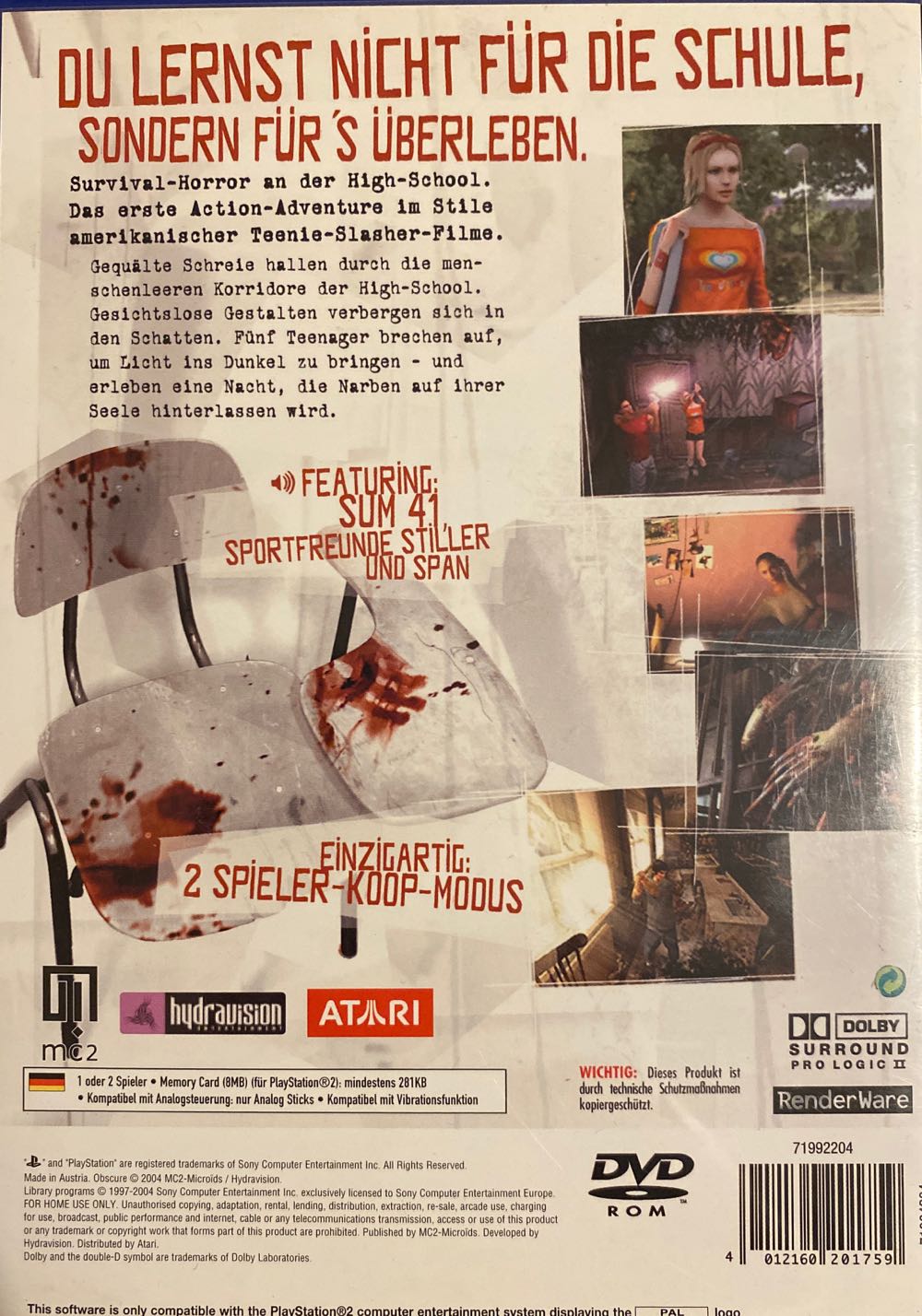 Obscure - Sony PlayStation 2 (PS2) (Dream Catcher) video game collectible [Barcode 4012160201759] - Main Image 2