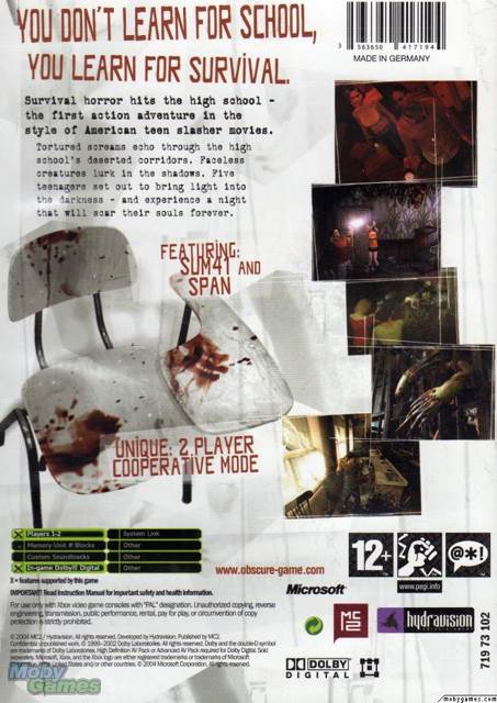 Obscure - Microsoft Xbox (DreamCatcher Interactive - 2) video game collectible [Barcode 625904457653] - Main Image 2
