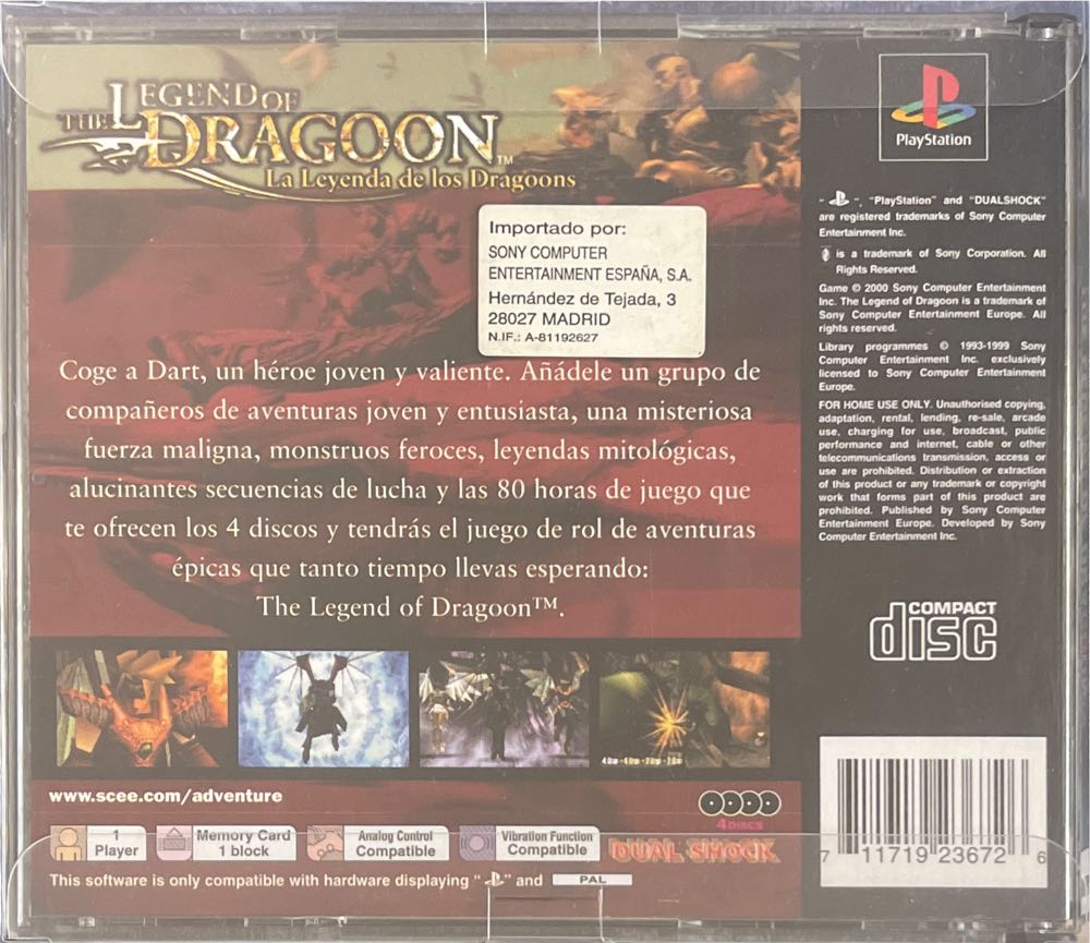 Legend of Dragoon, The - Sony PlayStation (SCEE - 1) video game collectible [Barcode 711719236726] - Main Image 2