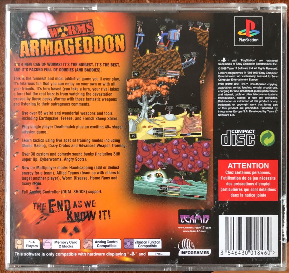 Worms Armageddon - Sony PlayStation (Inforgrames - 1-4) video game collectible [Barcode 3546430018460] - Main Image 2