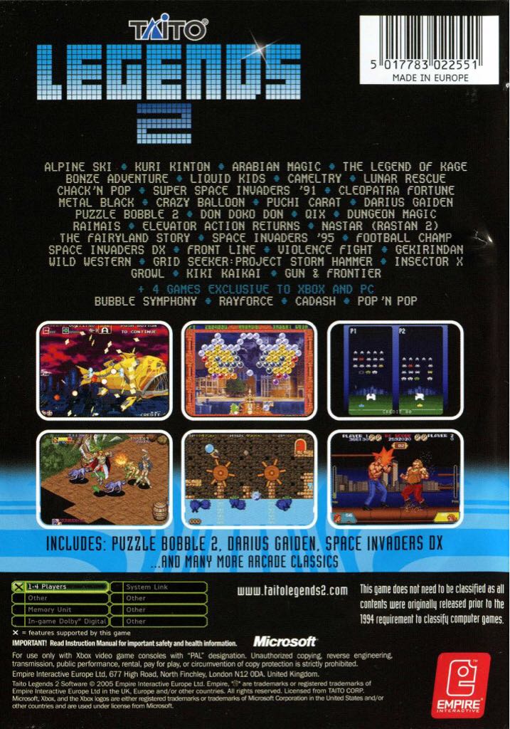 Taito Legends 2 - Microsoft Xbox (Empire Interactive Europe Limited - 1-4) video game collectible [Barcode 5017783022551] - Main Image 2