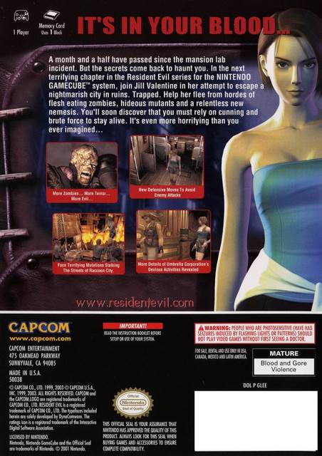 Resident Evil 3: Nemesis - Nintendo GameCube (Capcom - 1) video game collectible [Barcode 013388200047] - Main Image 2