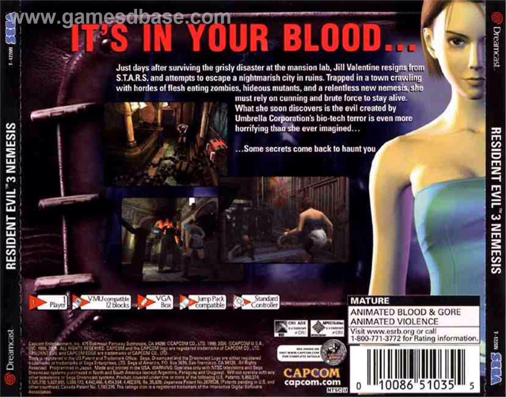 Resident Evil 3: Nemesis - Sega Dreamcast (Capcom - 1) video game collectible [Barcode 013388250202] - Main Image 2