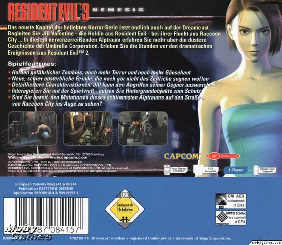 Resident Evil 3: Nemesis - Sega Dreamcast (Virgin Interactive - 1) video game collectible [Barcode 5028587084133] - Main Image 2