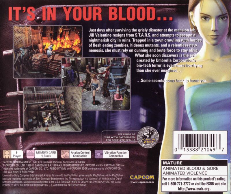 Resident Evil 3: Nemesis - Sony PlayStation Network (PSN) (Capcom Co., Ltd. - 1) video game collectible - Main Image 2