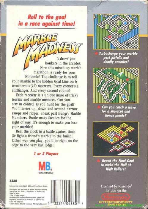 Marble madness - Nintendo Entertainment System (NES) (Milton Bradley - 1) video game collectible [Barcode 032244048807] - Main Image 2