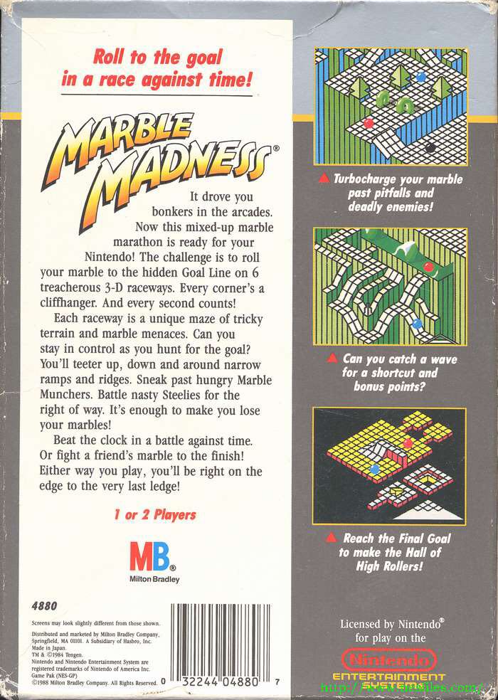 Marble Madness - Nintendo Entertainment System (NES) (Milton Bradley - 2) video game collectible [Barcode 13220488] - Main Image 2