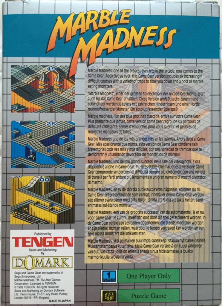 Marble Madness - Sega Game Gear (Tengen - 1) video game collectible [Barcode 5022231230655] - Main Image 2