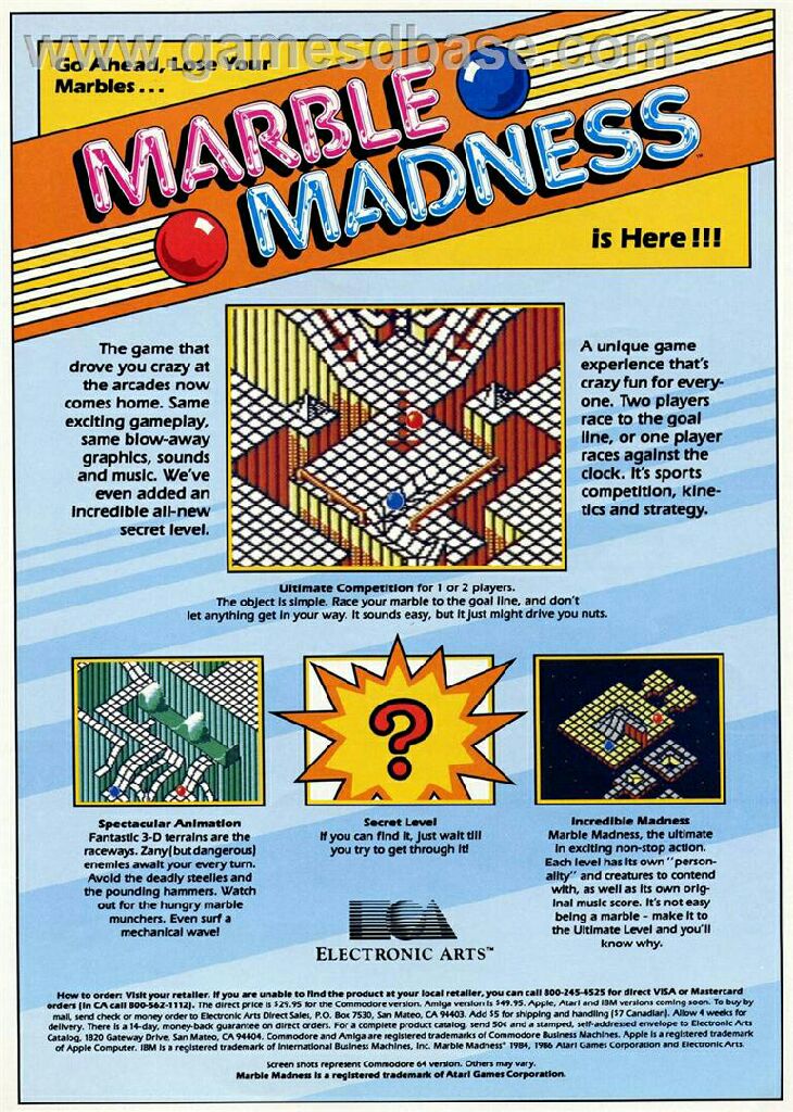 Marble Madness - Commodore 64 (EA Electronic Arts) video game collectible - Main Image 2