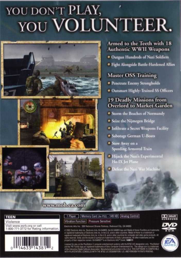 Medal Of Honor: Frontline - Sony PlayStation 2 (PS2) (Electronic Arts, Inc. - 1) video game collectible [Barcode 1463314381] - Main Image 2