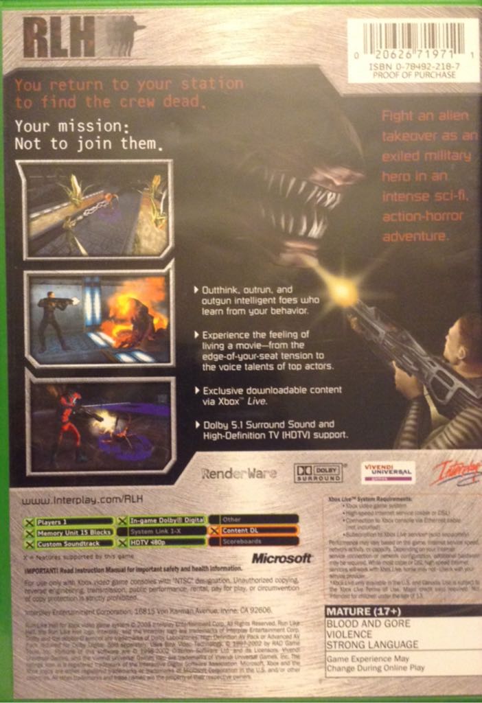 Run Like Hell - Microsoft Xbox (1) video game collectible - Main Image 2