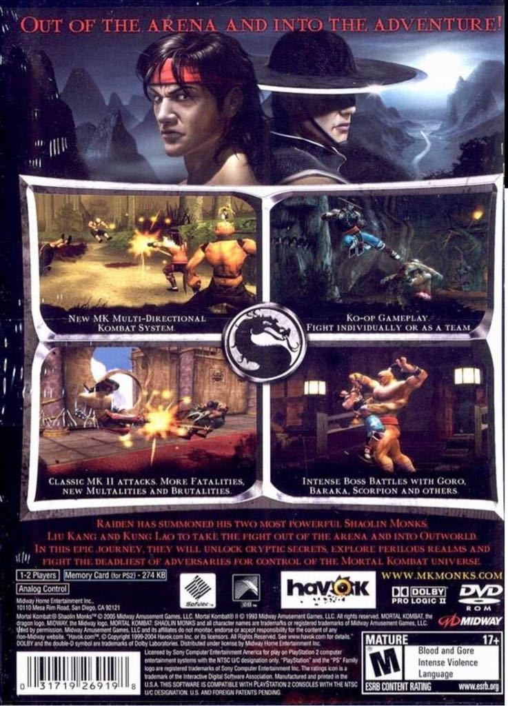 Mortal Kombat: Shaolin Monks - Sony PlayStation 2 (PS2) (WB Games - 2) video game collectible [Barcode 5037930072383] - Main Image 2