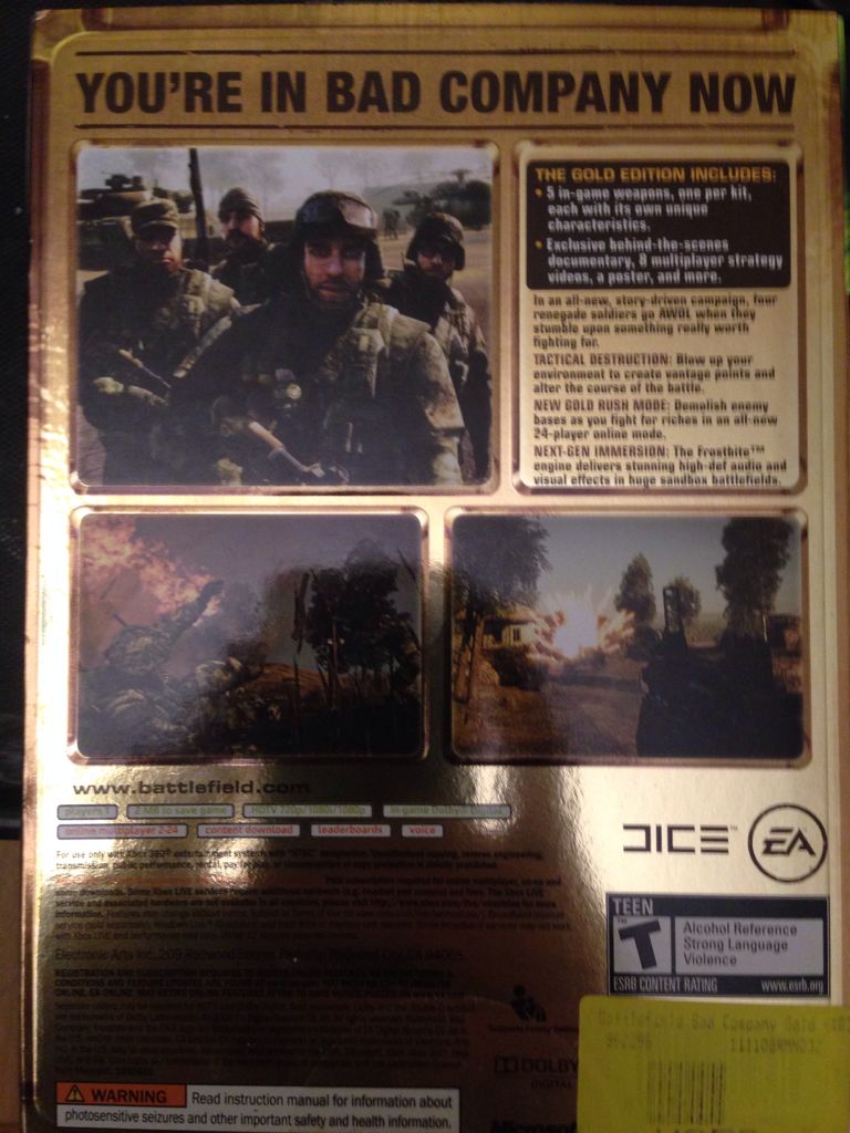 Battlefield: Bad Company (Gold Edition) - Microsoft Xbox 360 (Electronic Arts/EA Games - 12) video game collectible [Barcode 014633159363] - Main Image 2