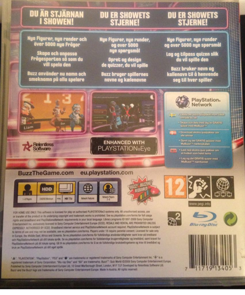 Buzz Quiz World - Sony PlayStation 3 (PS3) (Sony Computer Enteraiment - 1-8) video game collectible [Barcode 711719134053] - Main Image 2