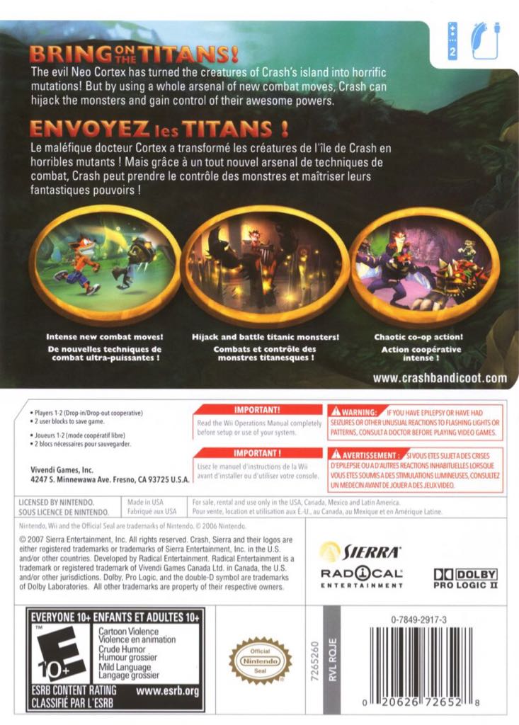 Crash of the Titans - Nintendo Wii (Sierra Entertainment - 2) video game collectible [Barcode 020626726528] - Main Image 2