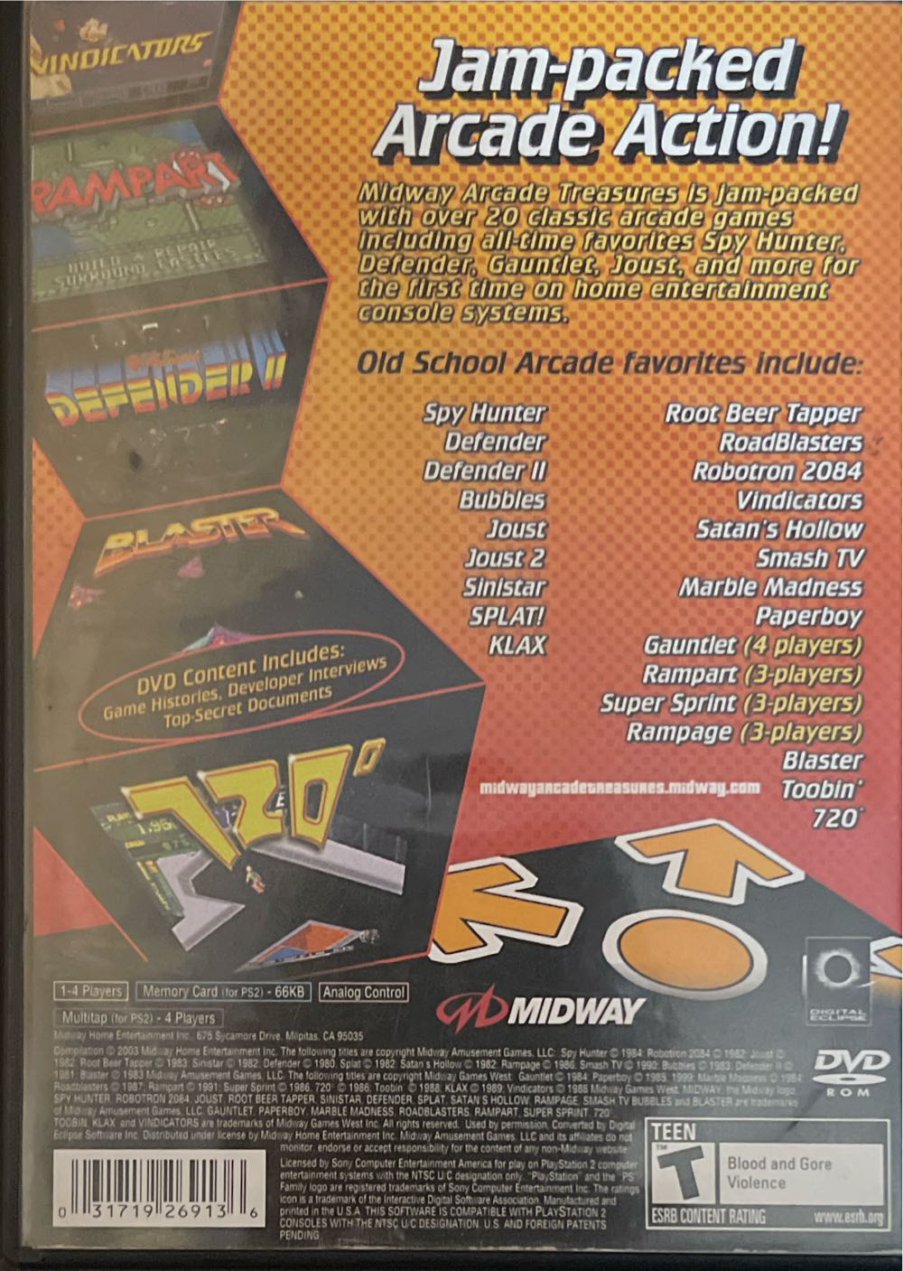 Midway Arcade Treasures 1 (Reissued) - Sony PlayStation 2 (PS2) (Midway - 4) video game collectible [Barcode 3171926913] - Main Image 2