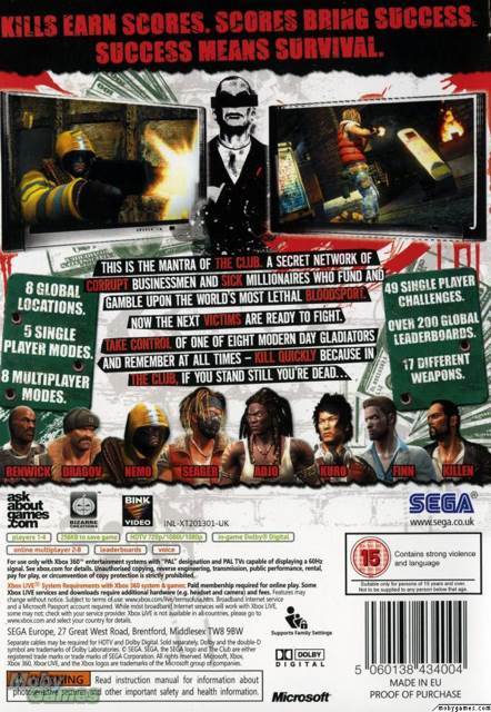 The Club - Microsoft Xbox 360 (Sega - 1-8) video game collectible [Barcode 5060138434004] - Main Image 2