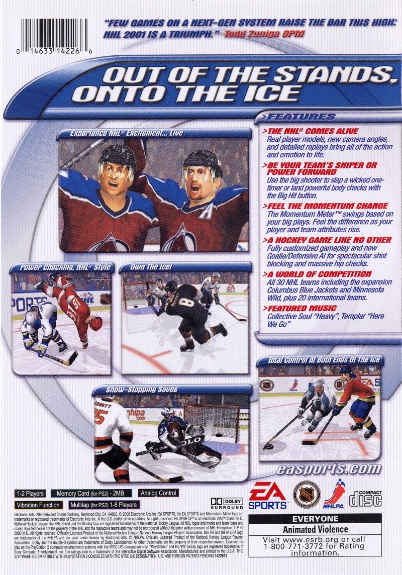 NHL 2001 - Sony PlayStation 2 (PS2) (Electronic Arts/EA Games - 1-2) video game collectible [Barcode 5030930024512] - Main Image 2