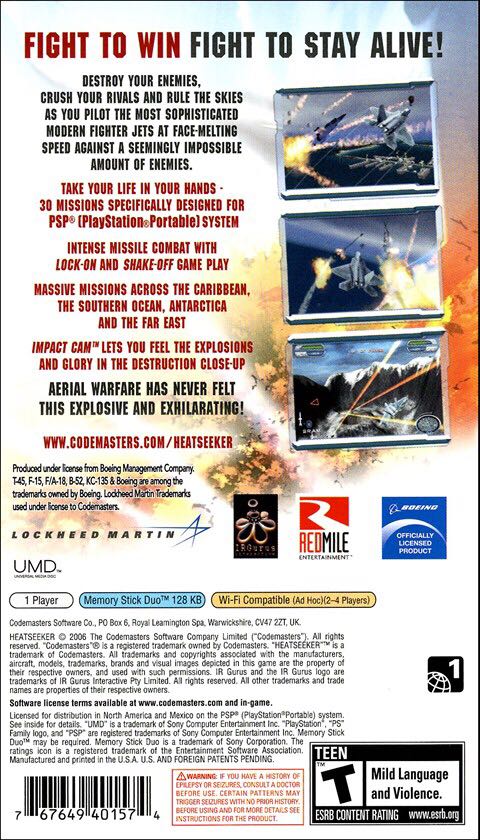 Heatseeker - Sony PlayStation Portable (PSP) (Codemasters - 1) video game collectible [Barcode 767649401574] - Main Image 2