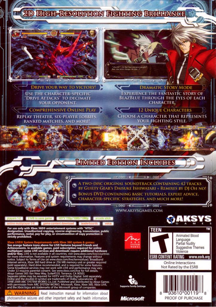 Blazblue Calamity Trigger - Microsoft Xbox 360 (Aksys Games - 2) video game collectible [Barcode 882224924764] - Main Image 2