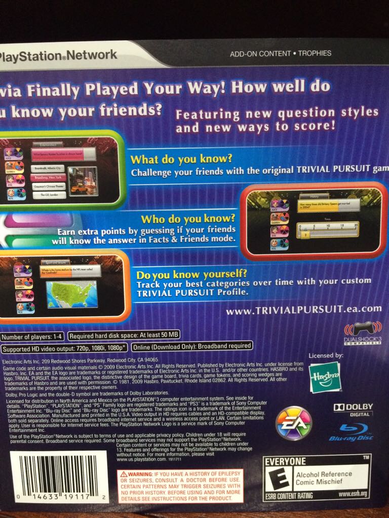 PS3 Trivial Pursuit - Sony PlayStation 3 (PS3) (Electronic Arts/EA Games - 4) video game collectible [Barcode 5030930069414] - Main Image 2
