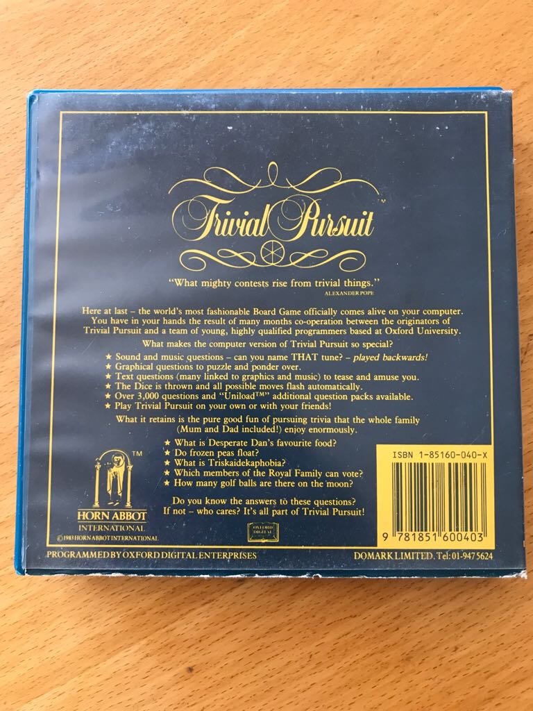 Trivial Pursuit - Commodore 64 video game collectible [Barcode 9781851600403] - Main Image 2