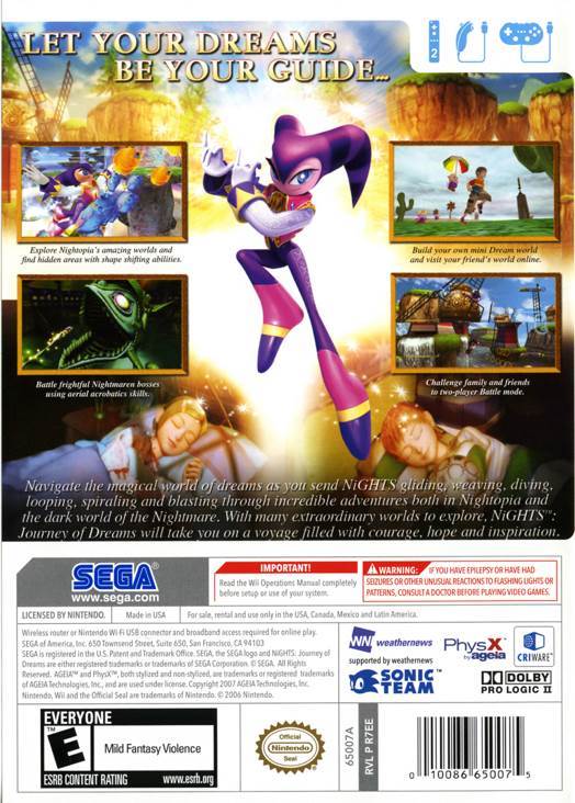 Nights: Journey of Dreams - Nintendo Wii (Sega - 2) video game collectible [Barcode 5060138272217] - Main Image 2